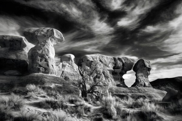 By Michael Piraino Utah sandstone rock formations in black and white