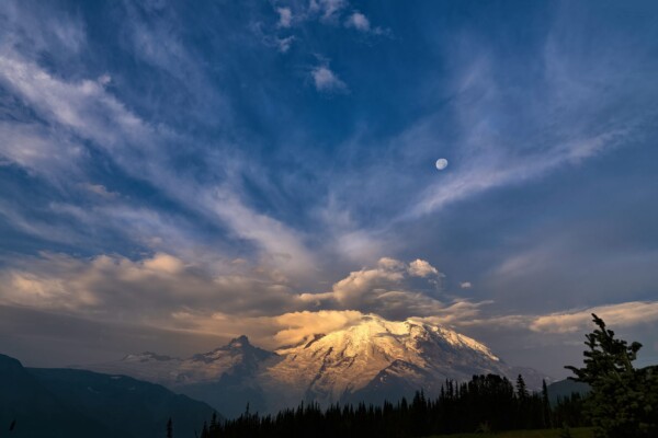 By Michael Piraino Mount Rainier National Park Moon Sunris mountain clouds