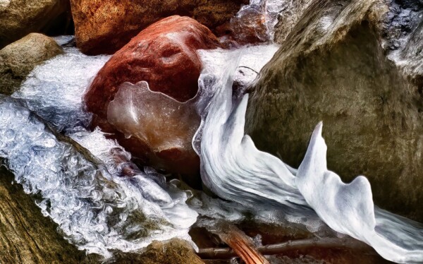 By Carin Piraino Red rocks and ice design, Yosemite Valley, 2020