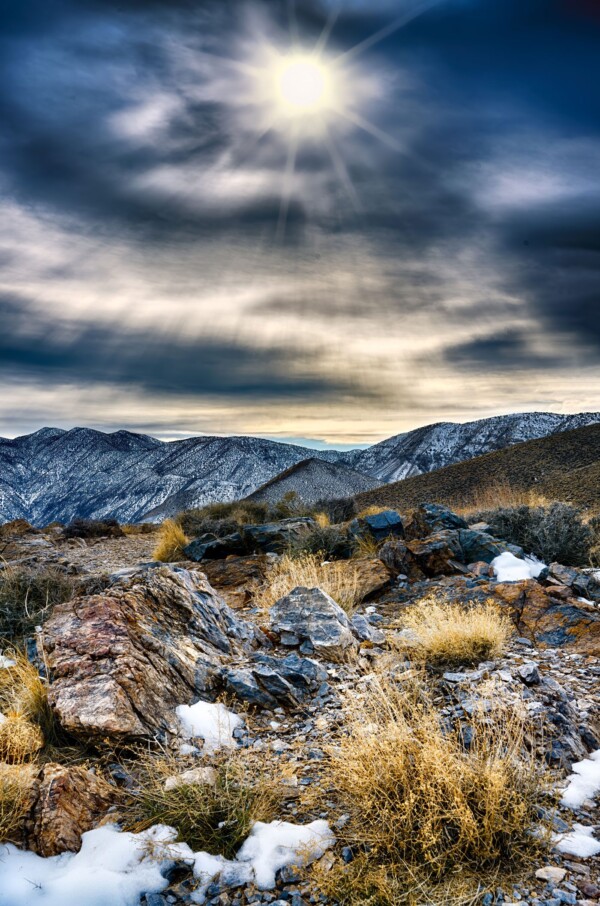 By MIchael Piraino Clearing snowstorm in mountains above Death Valley