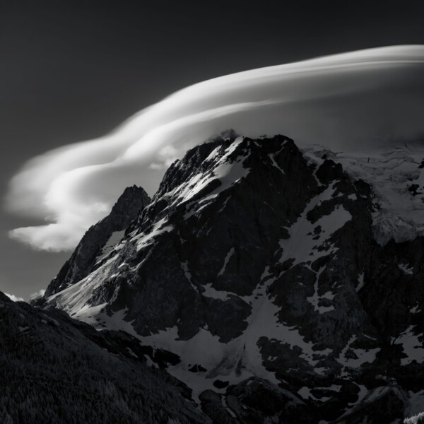 By Michael Piraino Mount Shuksan predawn with long cloud in North Cascades National Park in black and white