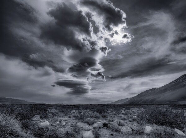 By Michael Piraino Black and white lenticular clouds over the Owens Valley