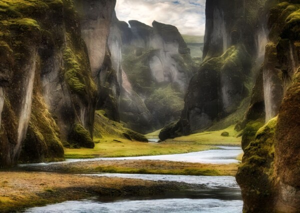 By Michael Piraino Fog, moss and river canyon in Iceland