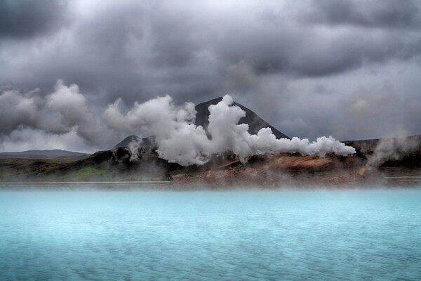 By Michael Piraino Volcano lake with steam and fumaroles