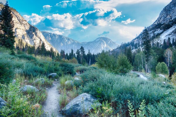 By Michael Piraino Hiking trail through high Sierra mountains Kings Canyon National Park