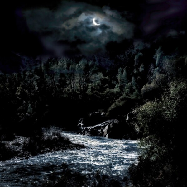 By Michael Piraino Moon over Merced river at night
