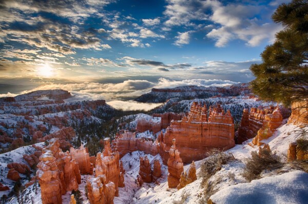 By Michael Piraino Sunrise and snow in Bryce Canyon National Park