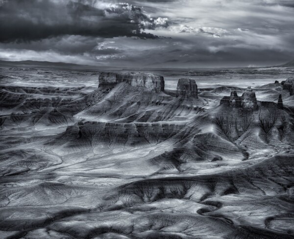 By Michael Piraino Black and white of dawn in the Utah Badlands